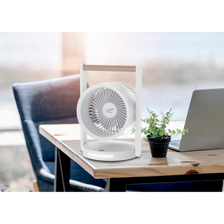 Ventilatore da tavolo wireless LTC, luce notturna e display LED, 5 livelli di velocità, batteria da 3600 mAh, LXWB17