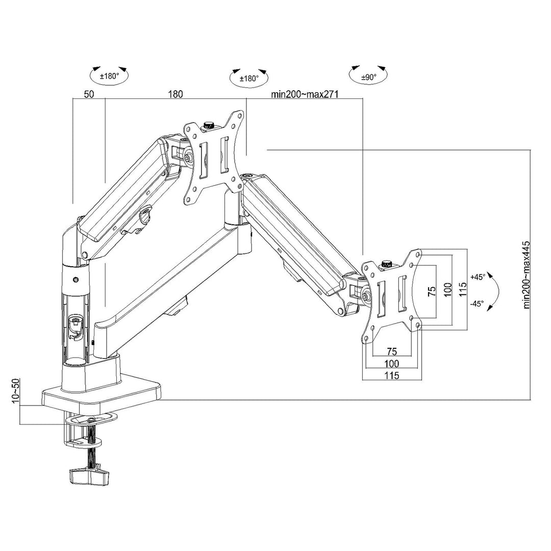 Supporto per 2 monitor Maclean, molla a gas, 17"-32", 2-10kg, nero, MC-134