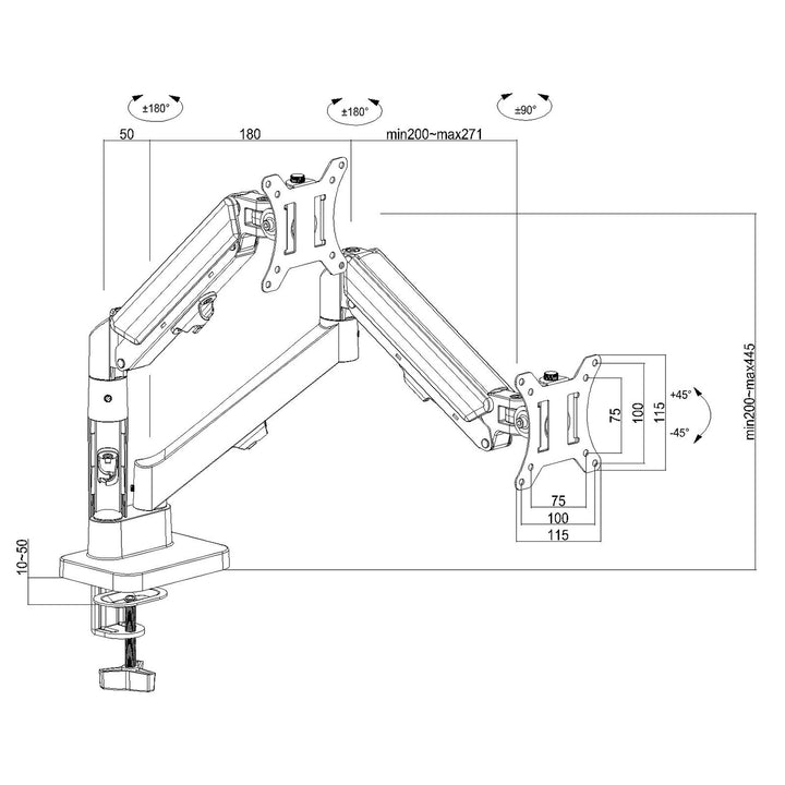 Supporto per 2 monitor Maclean, molla a gas, 17"-32", 2-10kg, nero, MC-134