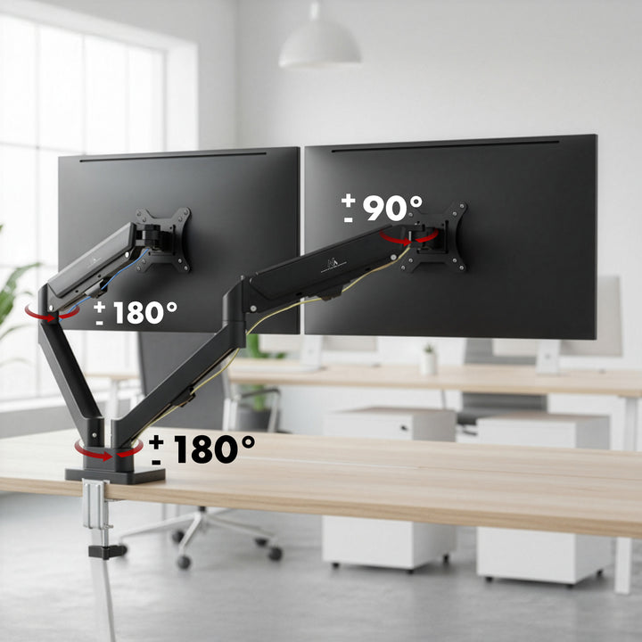 Supporto per 2 monitor Maclean, molla a gas, 17"-32", 2-10kg, nero, MC-134