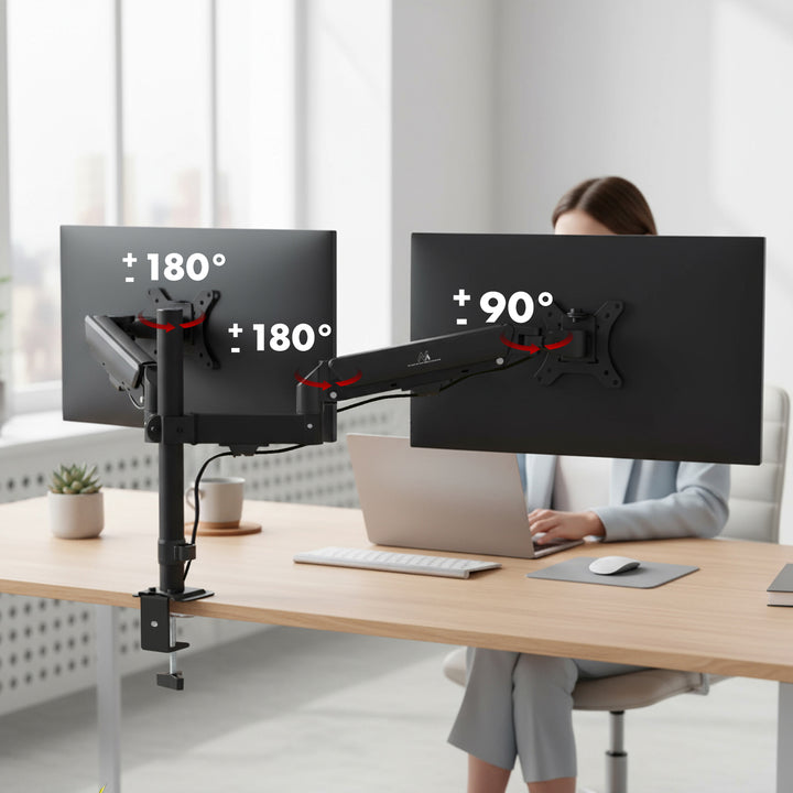 Supporto per 2 monitor Maclean, molla a gas, 17"-32", 2-10kg, nero, MC-136