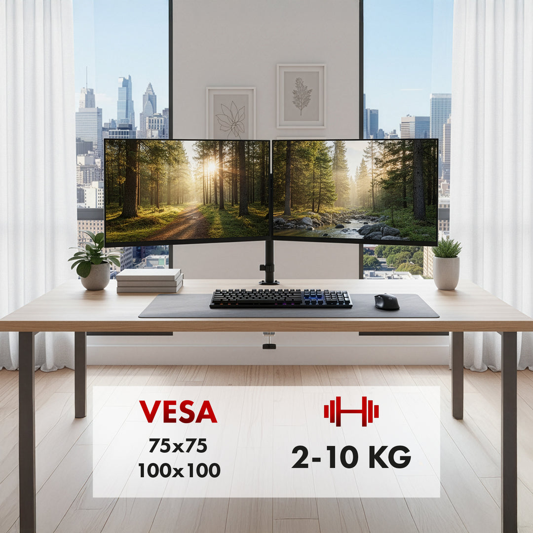 Supporto per 2 monitor Maclean, molla a gas, 17"-32", 2-10kg, nero, MC-136