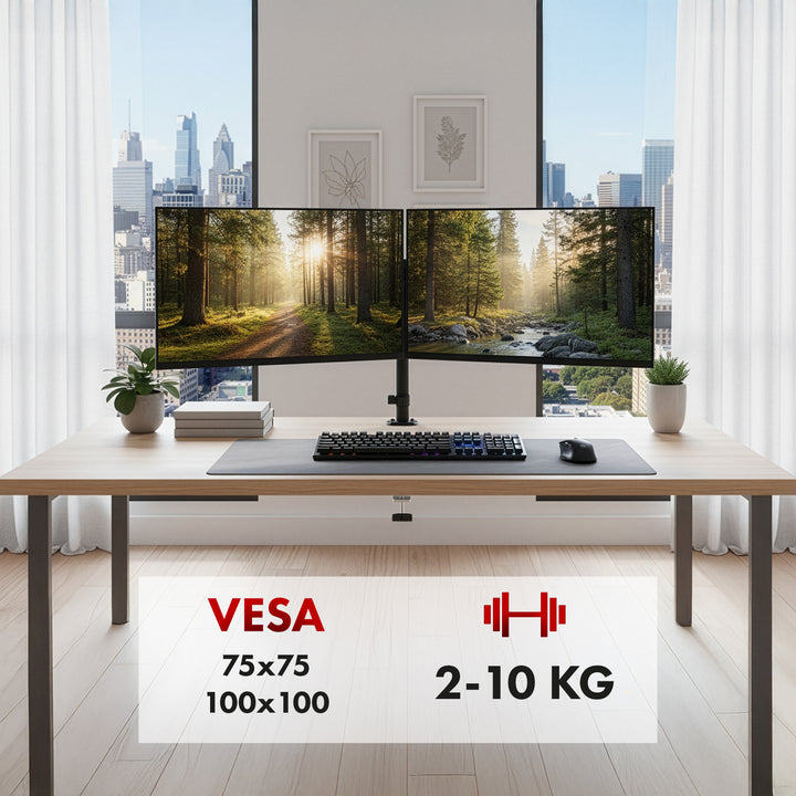 Supporto per 2 monitor Maclean, molla a gas, 17"-32", 2-10kg, nero, MC-136