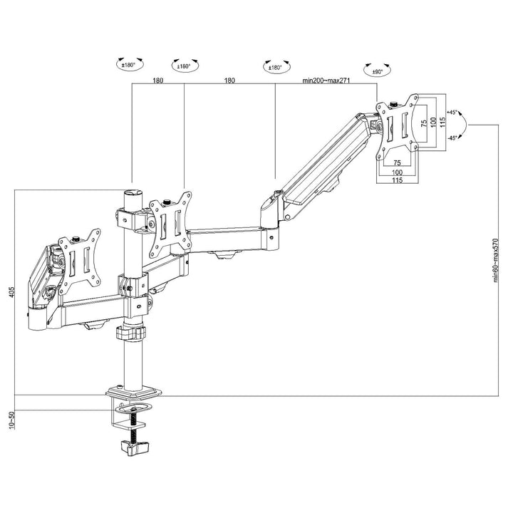 Supporto per 3 monitor Maclean, molla a gas, 17"-27", 2-8kg, nero, MC-137