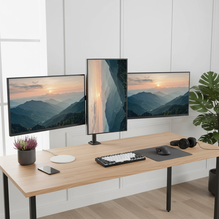 Supporto per 3 monitor Maclean, molla a gas, 17"-27", 2-8kg, nero, MC-137