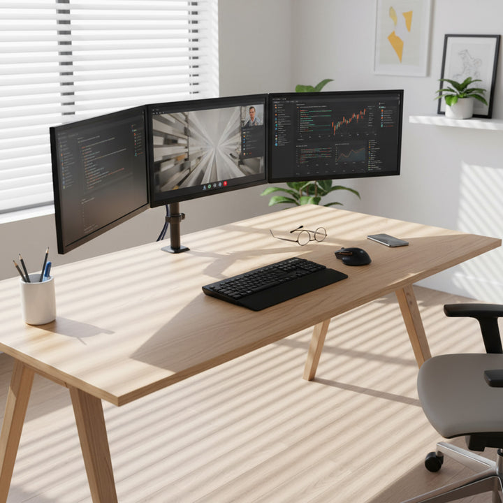 Supporto per 3 monitor Maclean, molla a gas, 17"-27", 2-8kg, nero, MC-137