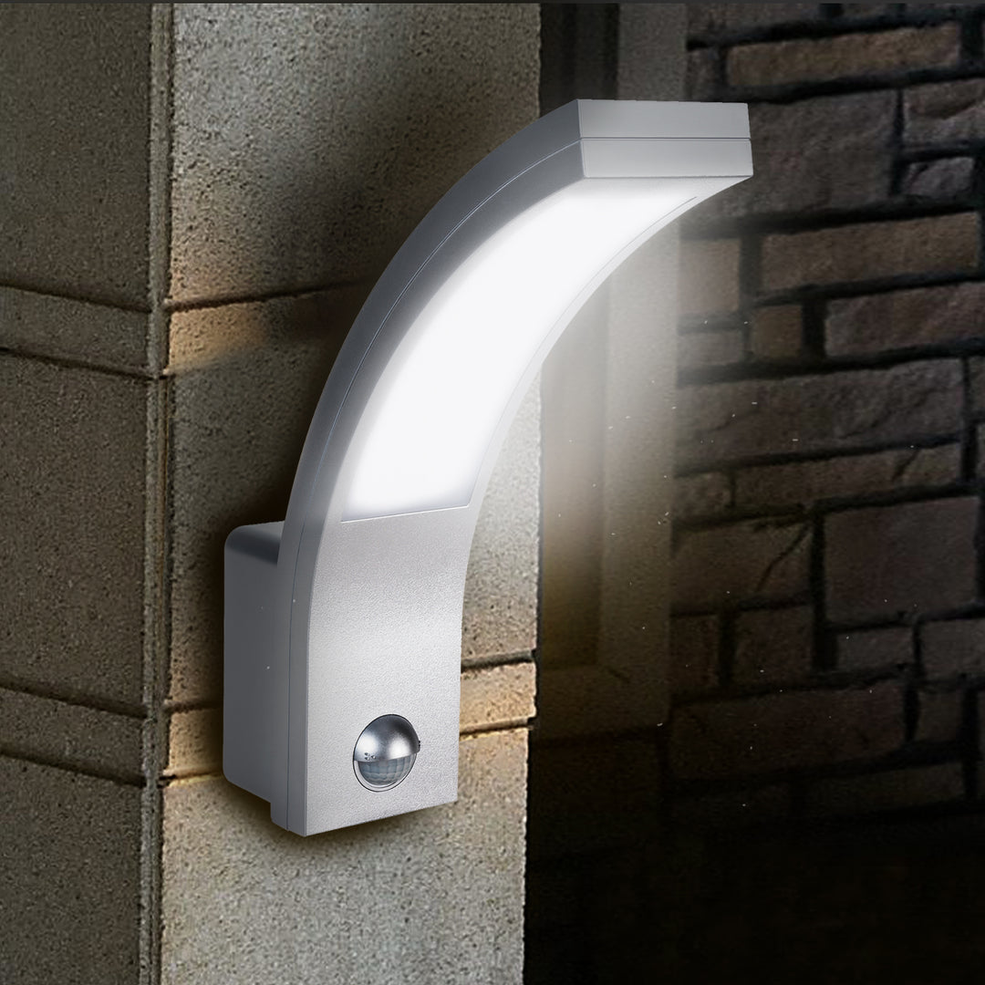 Sensore di movimento Maclean Lampada LED, sensore di movimento PIR, argento, 10W, IP54, 750lm, bianco neutro (4000K) MCE244 S, 2 pezzi
