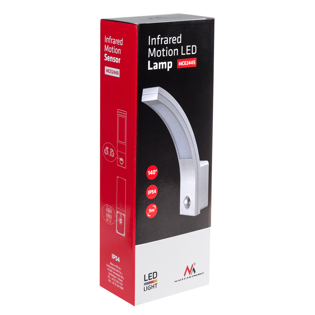 Sensore di movimento Maclean Lampada LED, sensore di movimento PIR, argento, 10W, IP54, 750lm, bianco neutro (4000K) MCE244 S, 2 pezzi