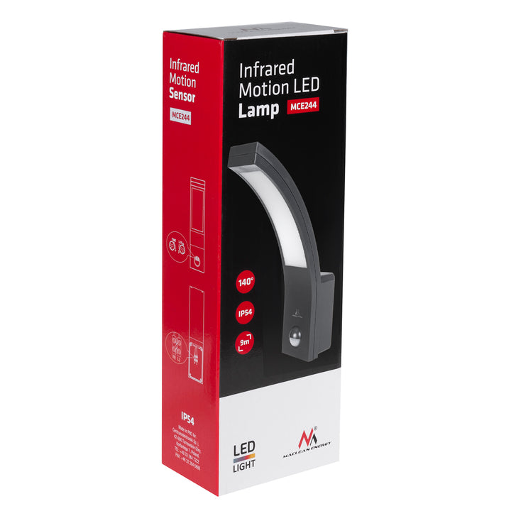 Sensore di movimento Maclean Lampada LED, sensore di movimento PIR, grigio, 10W, IP54, 750lm, bianco neutro (4000K) MCE244 GR, 2 pezzi