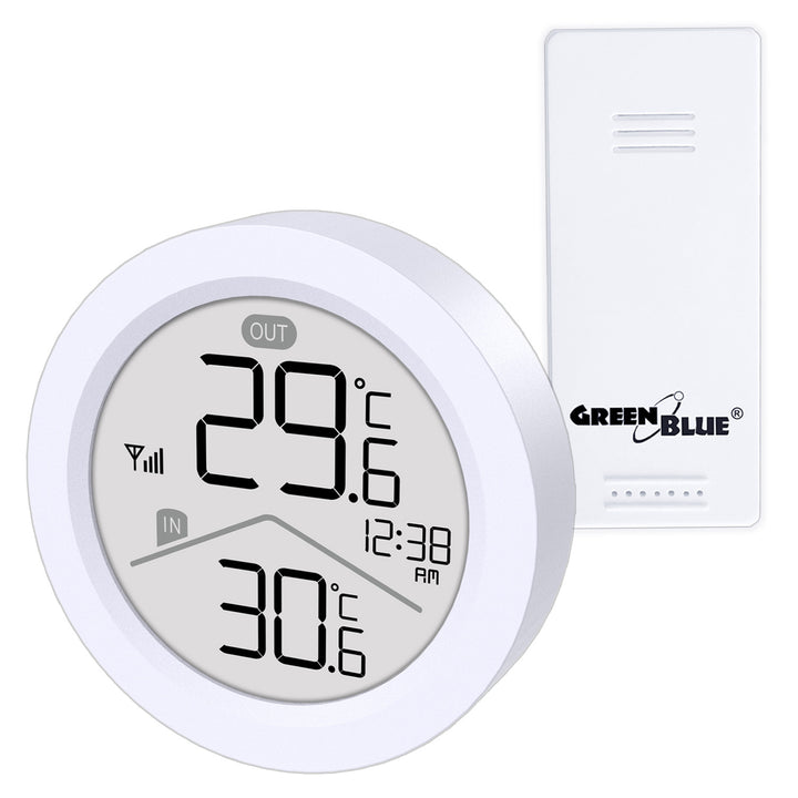 Stazione meteorologica wireless GreenBlue, temperatura IN/OUT, orologio, scelta tra °C / °F, portata fino a 60 m, GB162