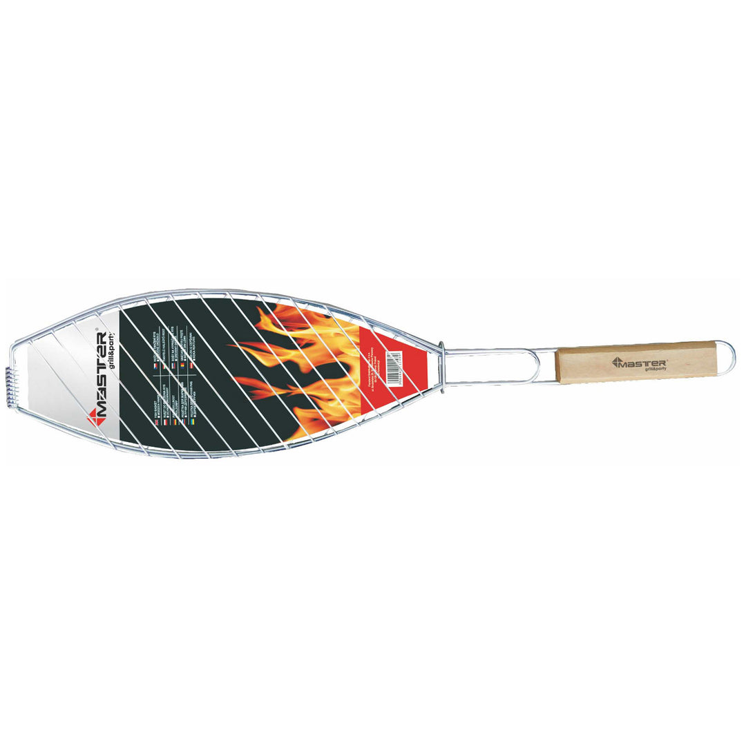 Griglia per arrostire il pesce Master Grill & Party, acciaio cromato, manico in legno, 68 cm, MG148A
