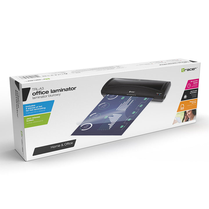Plastificatrice Tracer, a caldo e a freddo, formato A3, 5 fogli di pellicola, TRL-A3