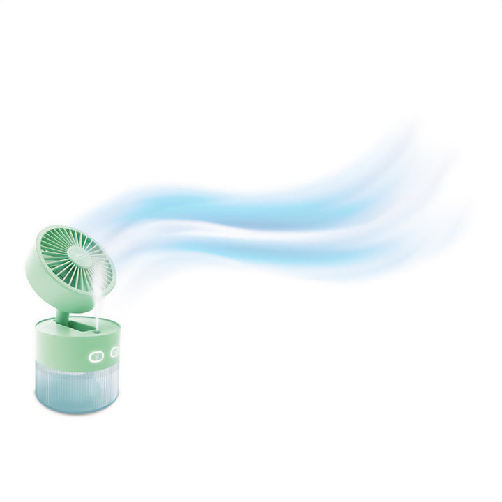 Ventilatore da tavolo con umidificazione dell'aria. Capacità 350 ml. Nebulizzazione di 40 ml/h. Alimentazione USB-C.
