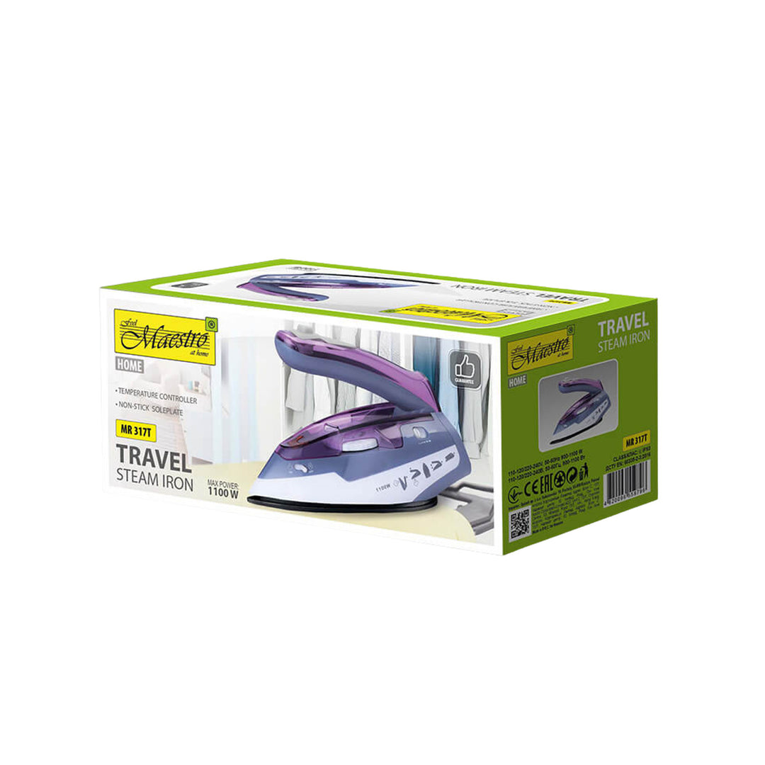 Ferro da stiro da viaggio Maestro, manico pieghevole, potenza 1100W, rivestimento antiaderente, MR-317T