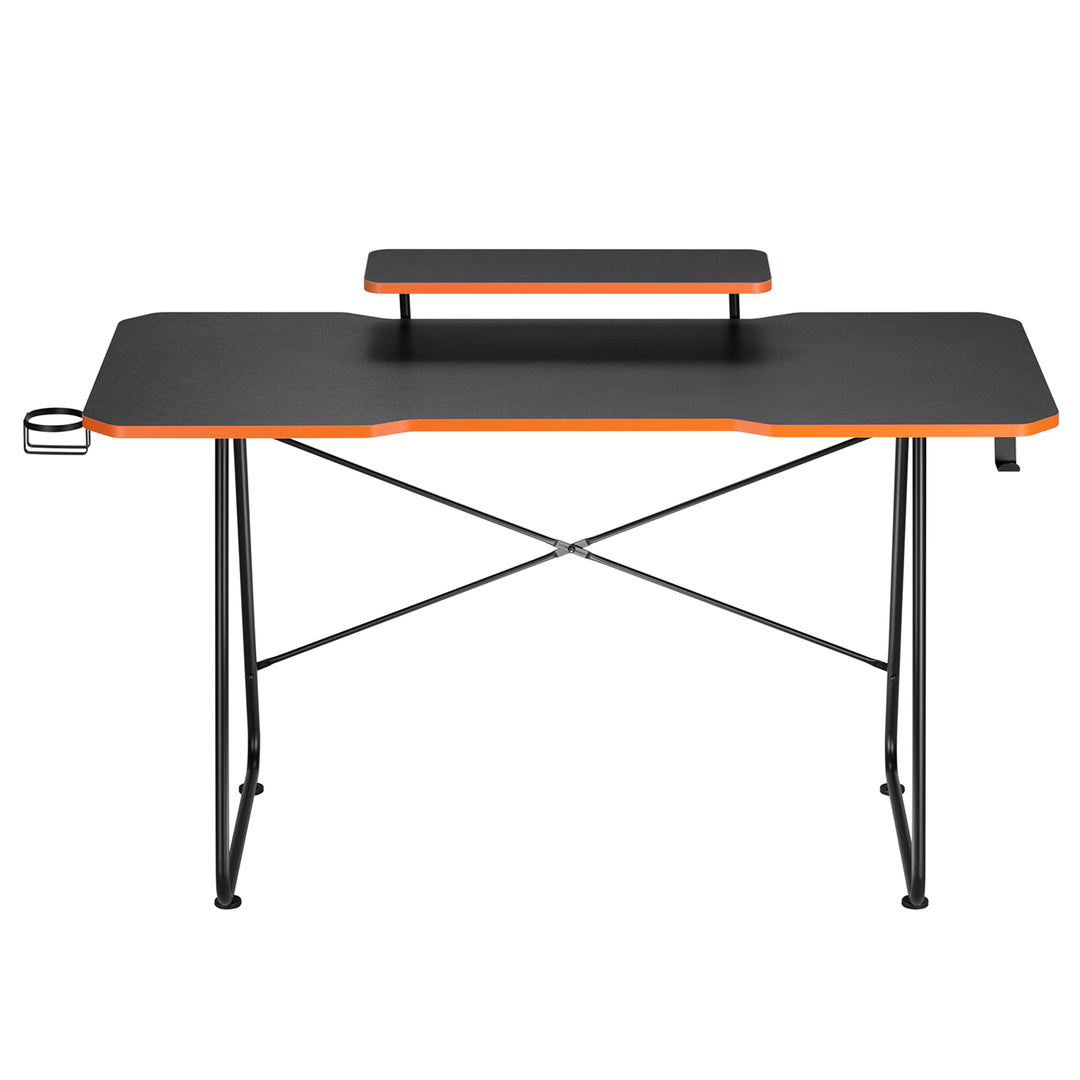 Scrivania per videogiochi con ripiano per monitor NanoRS, 50 kg max, altezza 850 mm, nero, RS170+Organizzatore di cavi/griglia per scrivania Nano RS, 1345 mm, nero e rosso, RS125