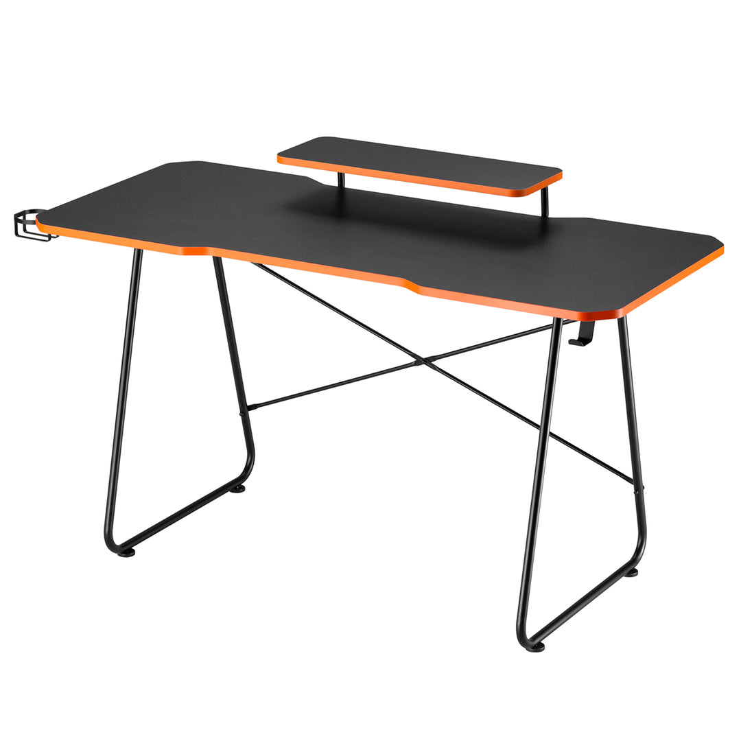 Scrivania per videogiochi con ripiano per monitor NanoRS, 50 kg max, altezza 850 mm, nero, RS170+Organizzatore di cavi/griglia per scrivania Nano RS, 1345 mm, nero e rosso, RS125