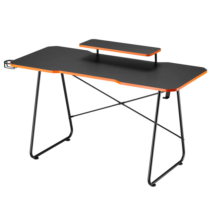 Scrivania per videogiochi con ripiano per monitor NanoRS, 50 kg max, altezza 850 mm, nero, RS170+Organizzatore di cavi/griglia per scrivania Nano RS, 1345 mm, nero e rosso, RS125