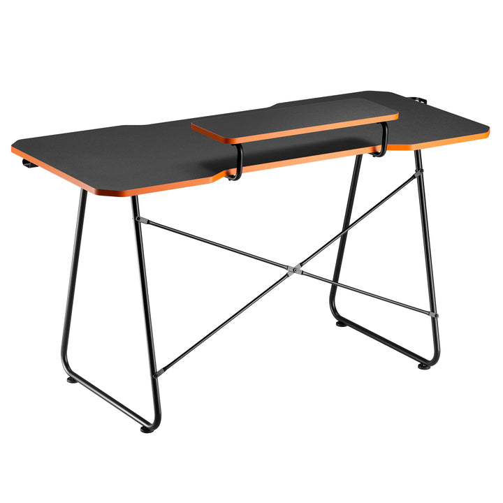 Scrivania per videogiochi con ripiano per monitor NanoRS, 50 kg max, altezza 850 mm, nero, RS170+Organizzatore di cavi/griglia per scrivania Nano RS, 1345 mm, nero e rosso, RS125