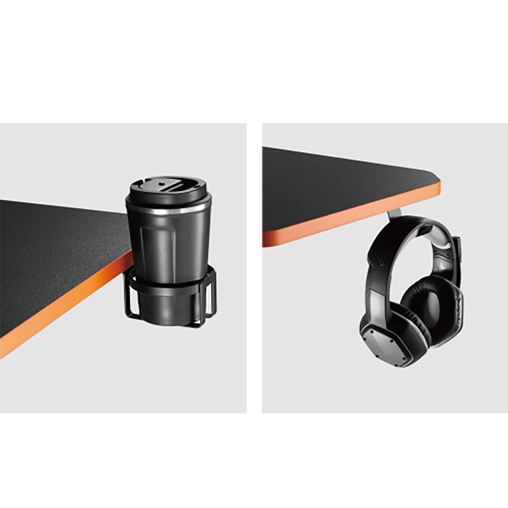 Scrivania per videogiochi con ripiano per monitor NanoRS, 50 kg max, altezza 850 mm, nero, RS170+Organizzatore di cavi/griglia per scrivania Nano RS, 1345 mm, nero e rosso, RS125