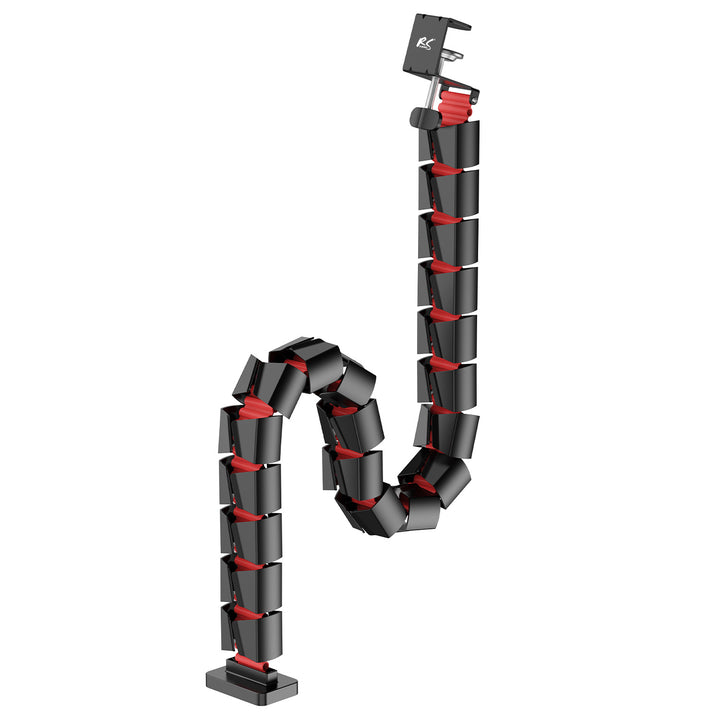 Scrivania per videogiochi con ripiano per monitor NanoRS, 50 kg max, altezza 850 mm, nero, RS170+Organizzatore di cavi/griglia per scrivania Nano RS, 1345 mm, nero e rosso, RS125