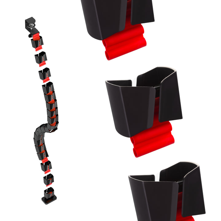 Scrivania per videogiochi con ripiano per monitor NanoRS, 50 kg max, altezza 850 mm, nero, RS170+Organizzatore di cavi/griglia per scrivania Nano RS, 1345 mm, nero e rosso, RS125