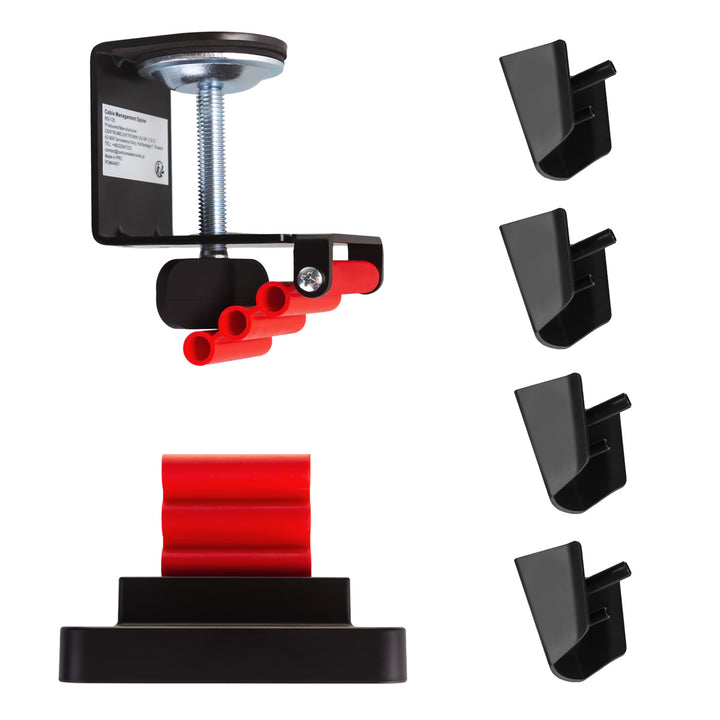Scrivania per videogiochi con ripiano per monitor NanoRS, 50 kg max, altezza 850 mm, nero, RS170+Organizzatore di cavi/griglia per scrivania Nano RS, 1345 mm, nero e rosso, RS125