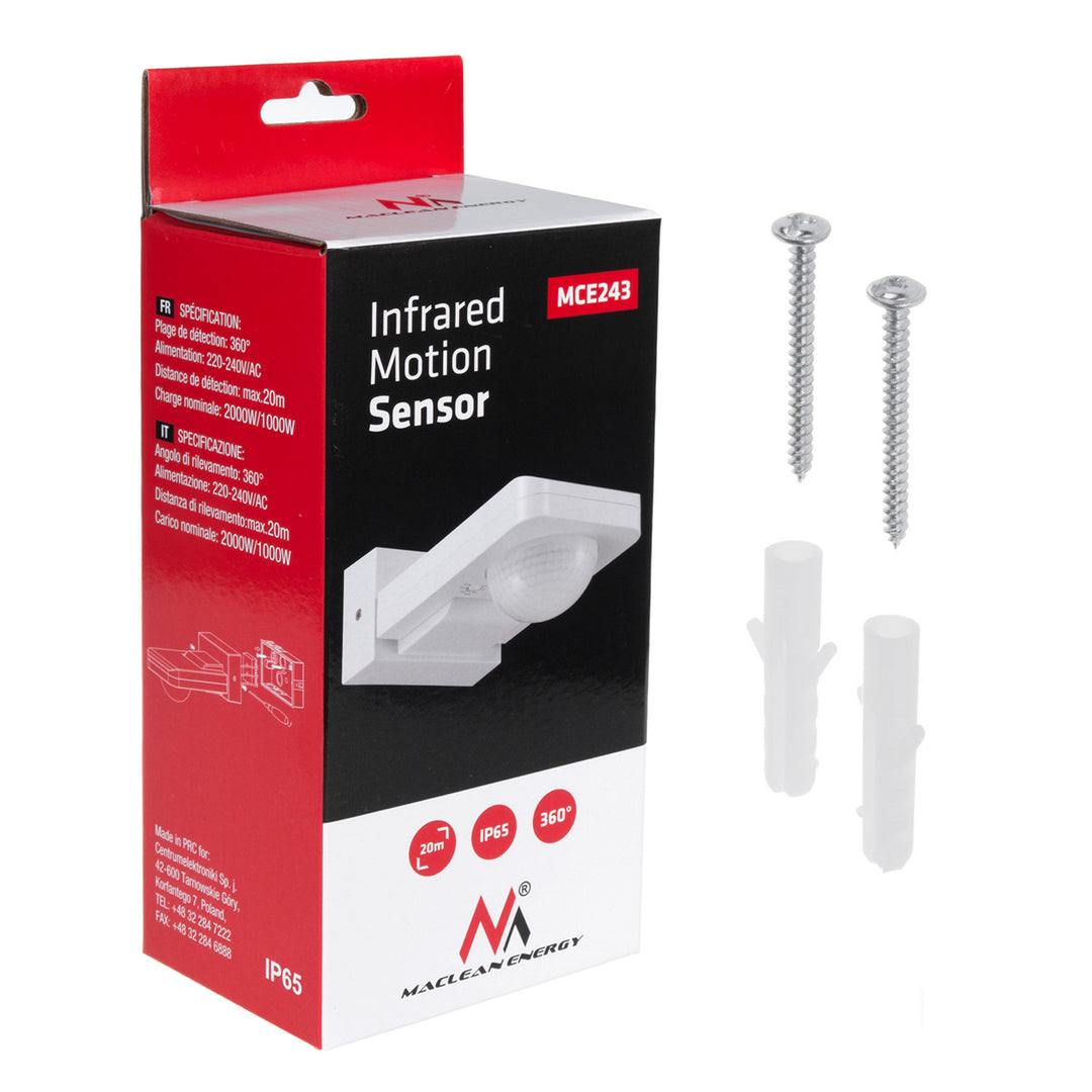 Rilevatore di movimento Maclean PIR, infrarosso, IP65, max 2000W, MCE243, 2 pezzi