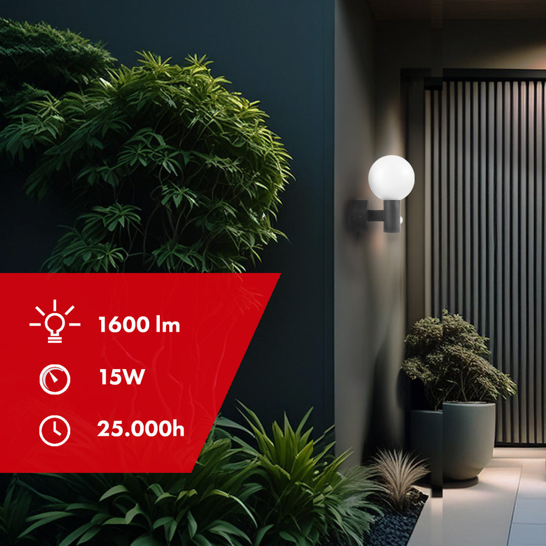 Sensore di movimento Maclean Lampada LED, sensore di movimento PIR, grigio, 15W, IP65, 1600lm, bianco neutro (4000K) MCE515 GR, 2 pezzi