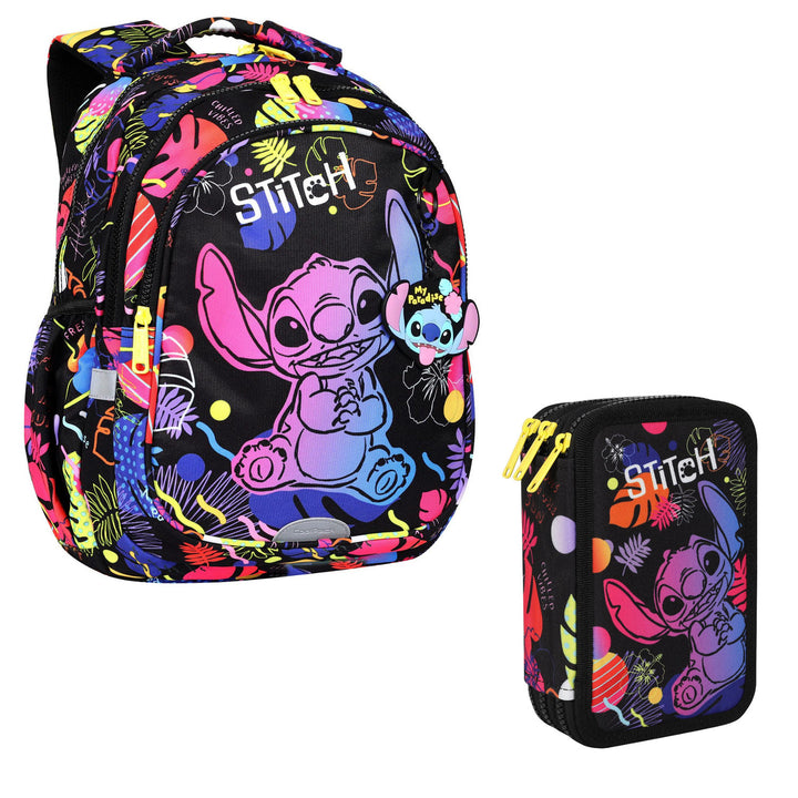 Zaino scuola 19 L Coolpack Jerry DISNEY STITCH nero + CoolPack astuccio a tre scomparti con accessori JUMPER 3 STITCH