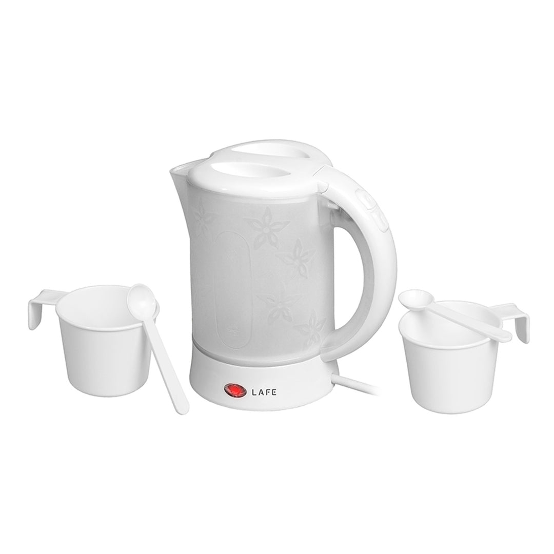 Bollitore elettrico Lafe, turistico, 600W, capacità 0,6l, 2 tazze, 2 cucchiai, bianco, Scandi