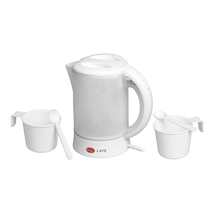 Bollitore elettrico Lafe, turistico, 600W, capacità 0,6l, 2 tazze, 2 cucchiai, bianco, Scandi