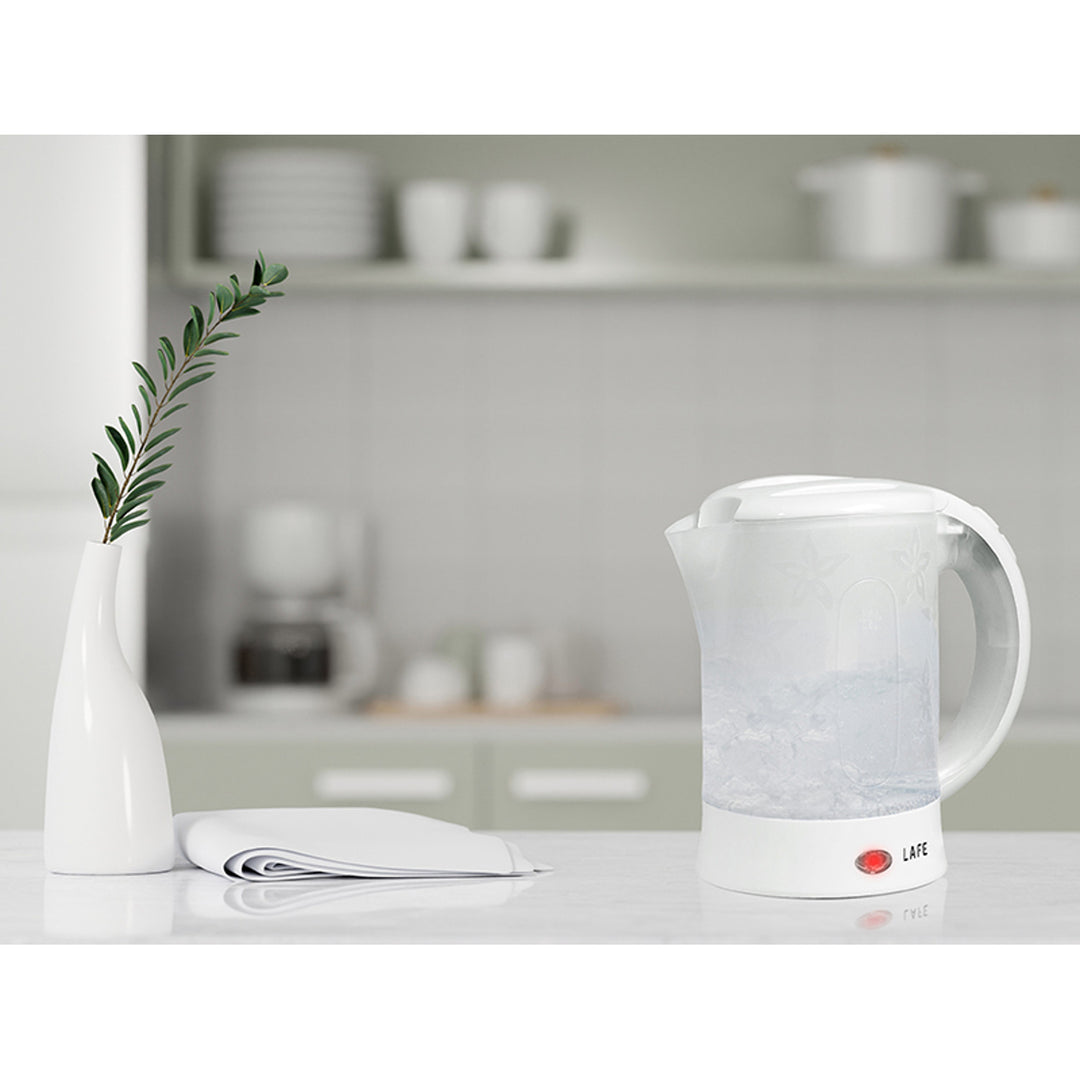 Bollitore elettrico Lafe, turistico, 600W, capacità 0,6l, 2 tazze, 2 cucchiai, bianco, Scandi