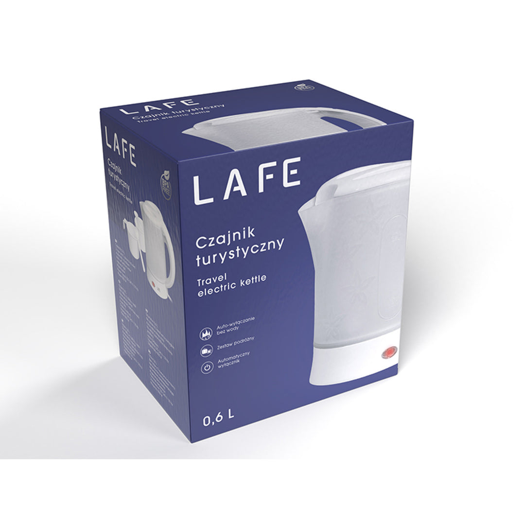 Bollitore elettrico Lafe, turistico, 600W, capacità 0,6l, 2 tazze, 2 cucchiai, bianco, Scandi
