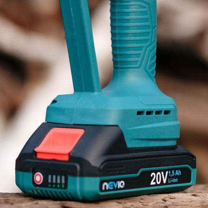 Motosega a batteria NEVIQ, barra da 6'', 200W, batteria Li-ion 1,5 Ah, L04302