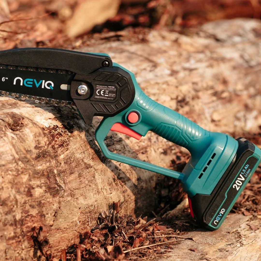 Motosega a batteria NEVIQ, barra da 6'', 200W, batteria Li-ion 1,5 Ah, L04302
