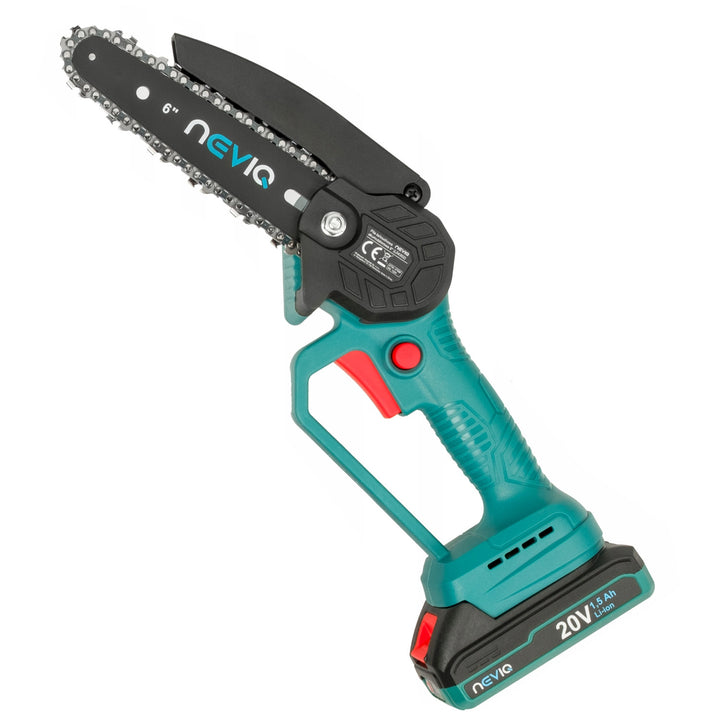 Motosega a batteria NEVIQ, barra da 6'', 200W, batteria Li-ion 1,5 Ah, L04302