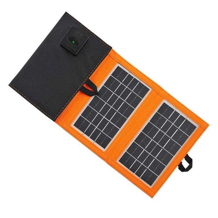 Pannello solare, caricatore, 6W, 1 porta USB, nero e arancione, A01