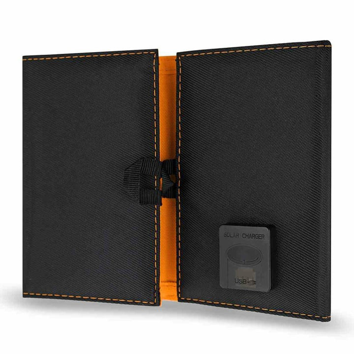 Pannello solare, caricatore, 6W, 1 porta USB, nero e arancione, A01
