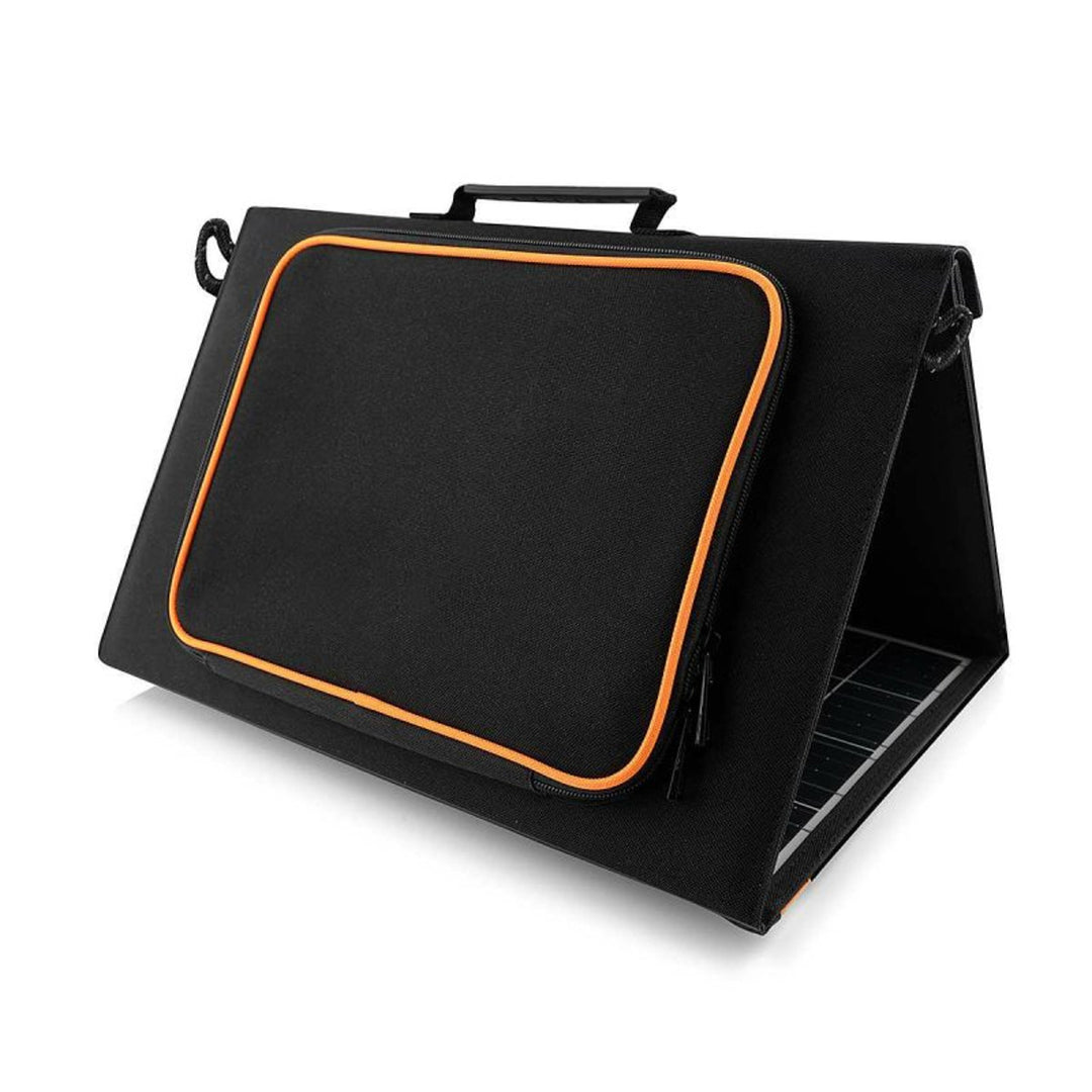 Pannello solare, caricatore, 60W, 2 porte USB, nero e arancione, A06