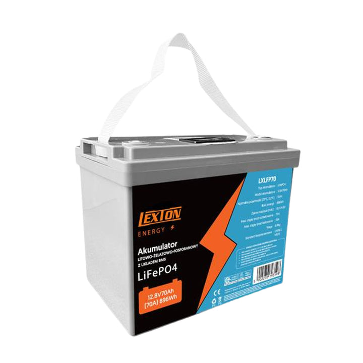 Batteria Lexton al litio ferro fosfato LiFePo4, con BMS, 12,8 V, 70 Ah, LXLFP70