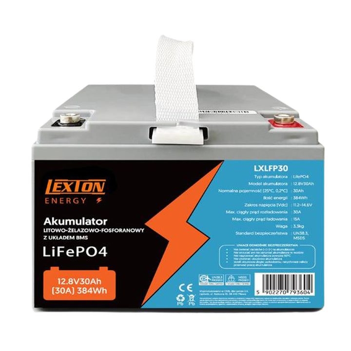 Batteria LiFePo4 Lexton al litio-ferro-fosfato, con BMS, 12,8V, 30Ah, LXLFP30