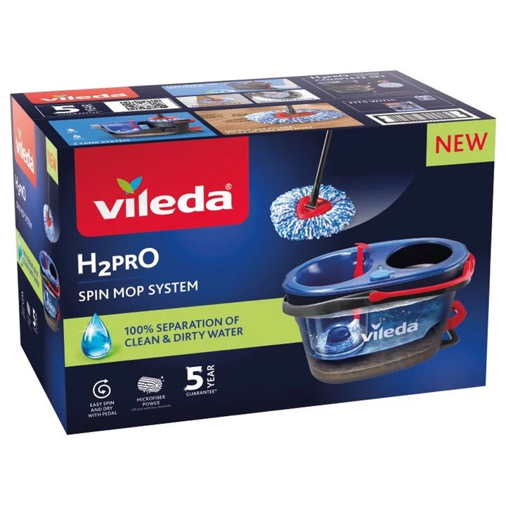 Mocio rotante Vileda, due camere, sistema di centrifugazione, barra pieghevole, facile pulizia degli angoli, turbo H2prO