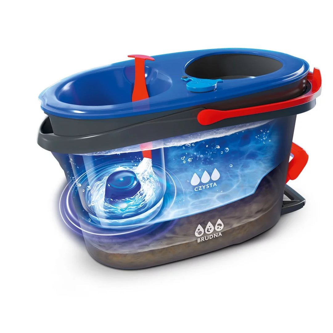 Mocio rotante Vileda, due camere, sistema di centrifugazione, barra pieghevole, facile pulizia degli angoli, turbo H2prO