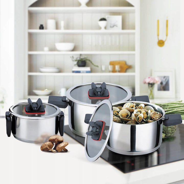 Set di pentole Maestro, 6 pezzi, acciaio inox, manici pieghevoli, MR-3531-6