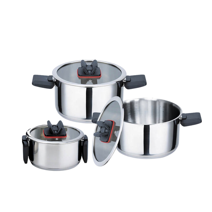 Set di pentole Maestro, 6 pezzi, acciaio inox, manici pieghevoli, MR-3531-6