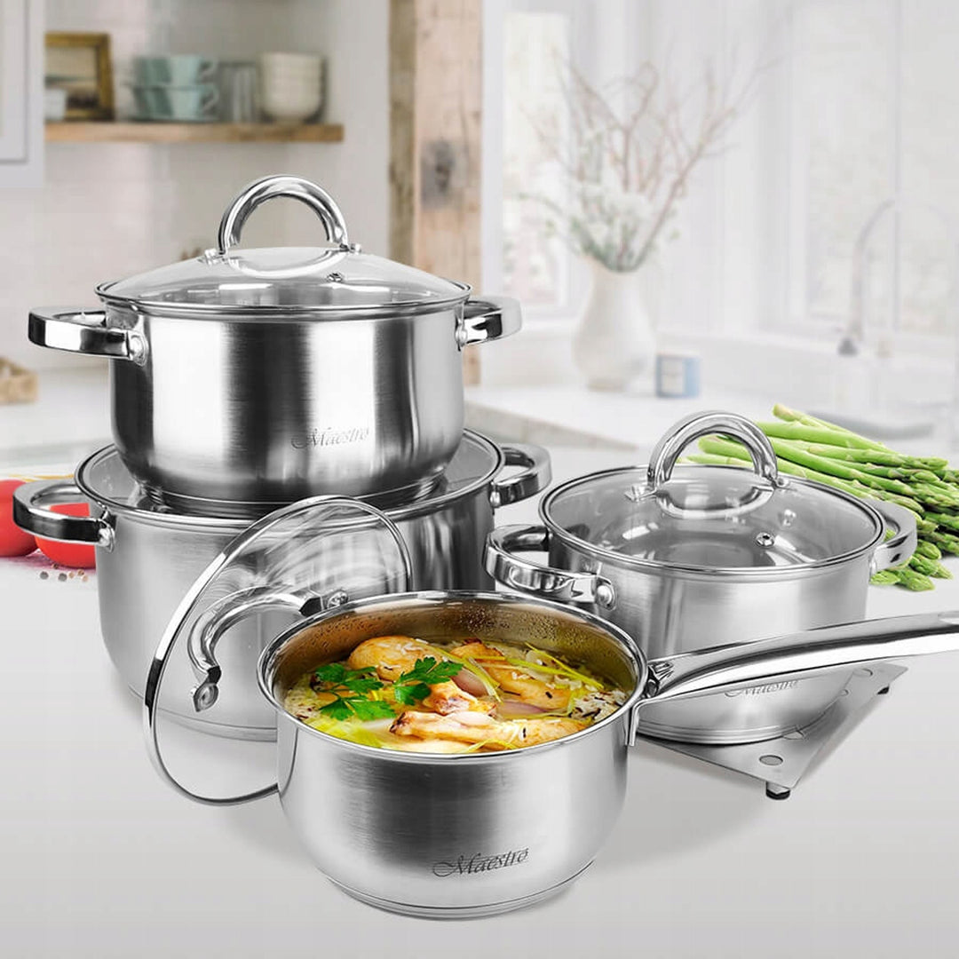 Maestro Set di pentole da 9 pezzi 1,5L, 2L, 3L, 5L, acciaio inox, lavabile in lavastoviglie, adatto a tutti i tipi di cucina, piastra, MR-2021