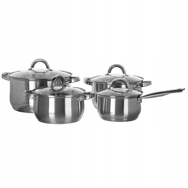 Maestro Set di pentole da 9 pezzi 1,5L, 2L, 3L, 5L, acciaio inox, lavabile in lavastoviglie, adatto a tutti i tipi di cucina, piastra, MR-2021