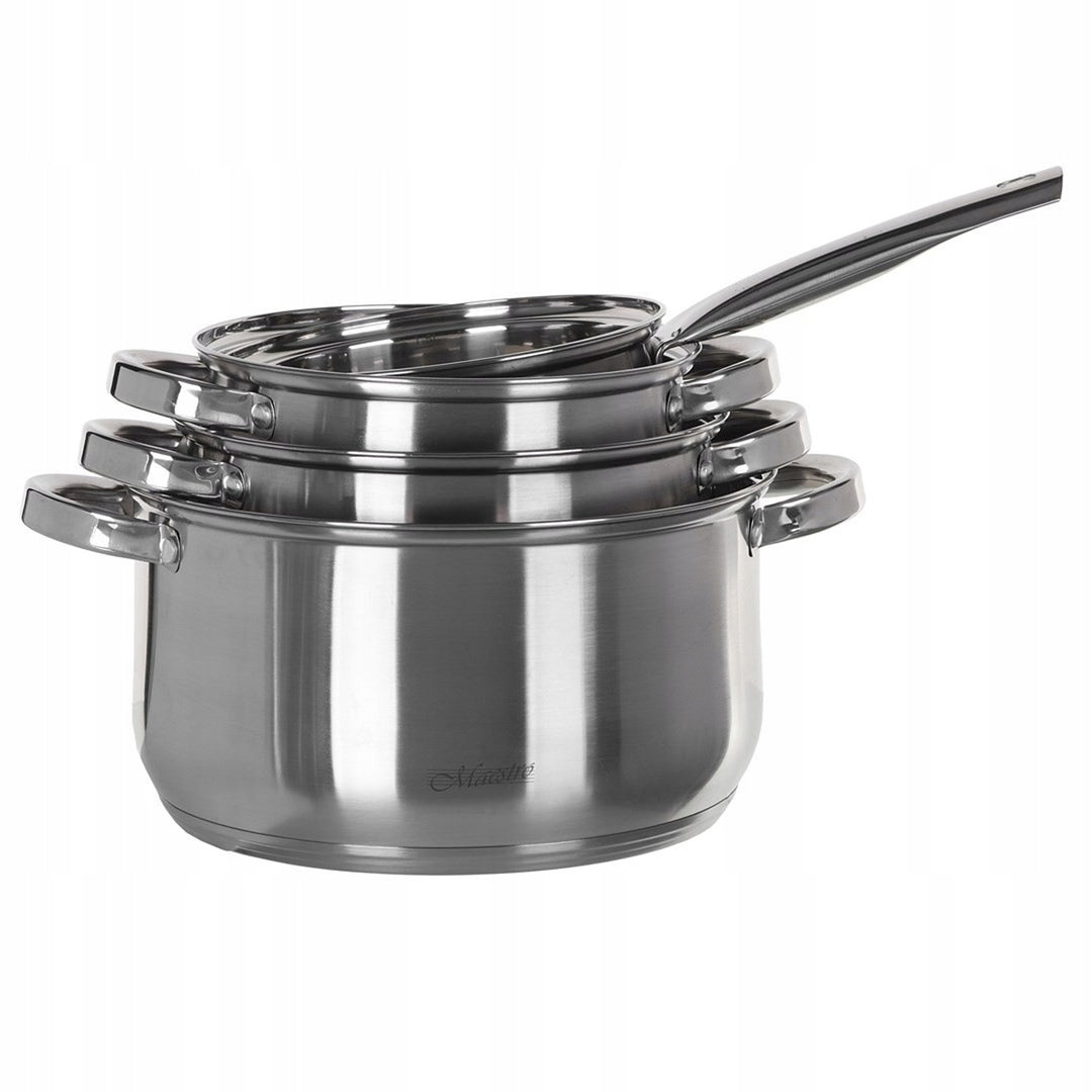 Maestro Set di pentole da 9 pezzi 1,5L, 2L, 3L, 5L, acciaio inox, lavabile in lavastoviglie, adatto a tutti i tipi di cucina, piastra, MR-2021