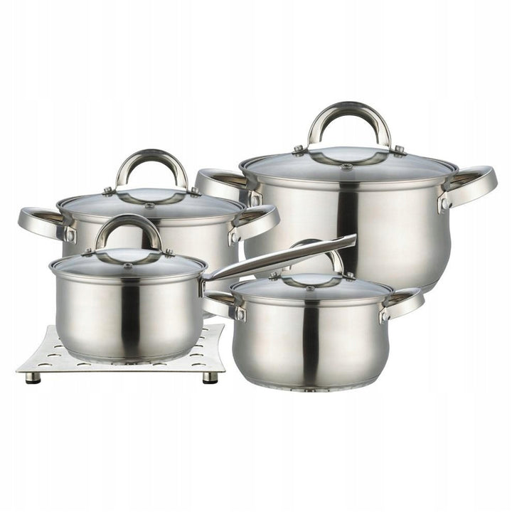 Maestro Set di pentole da 9 pezzi 1,5L, 2L, 3L, 5L, acciaio inox, lavabile in lavastoviglie, adatto a tutti i tipi di cucina, piastra, MR-2021