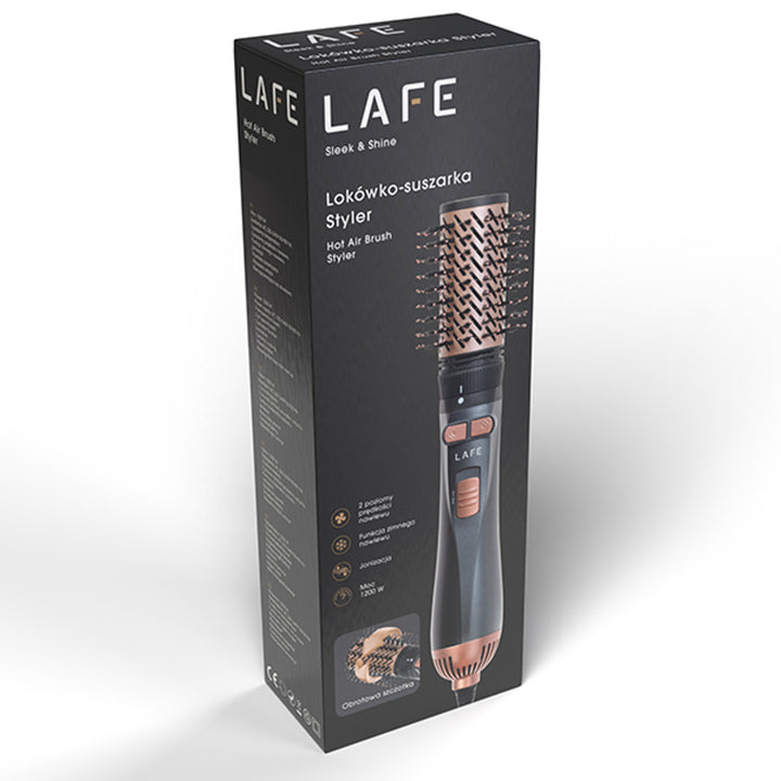 Ferro arricciacapelli rotante/asciugacapelli LAFE, 2 velocità, 3 livelli di calore, ionizzazione, 1200W, stile Sleek and Shine